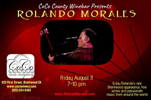 Coco's Winebar presents Rolando Morales on Friday, August 11, 2017 between 7 - 10pm