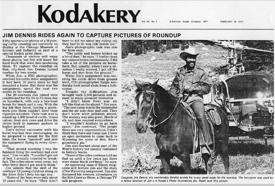 1971 article about Jim Dennis photoshoot in cowboy country. 