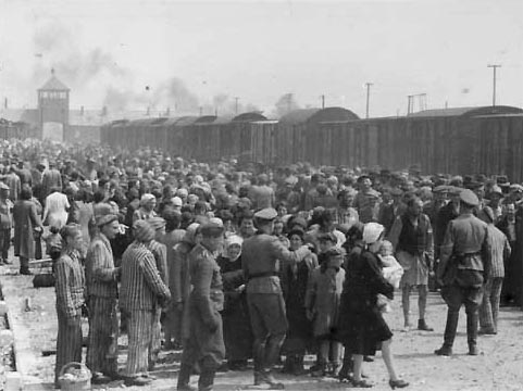 Hungarian Jews arriving at camp being separated