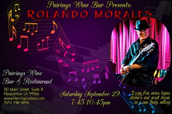 Rolando Morales returns to Pairings Wine, Bar and Restaurant on Saturday, September 29, 2018