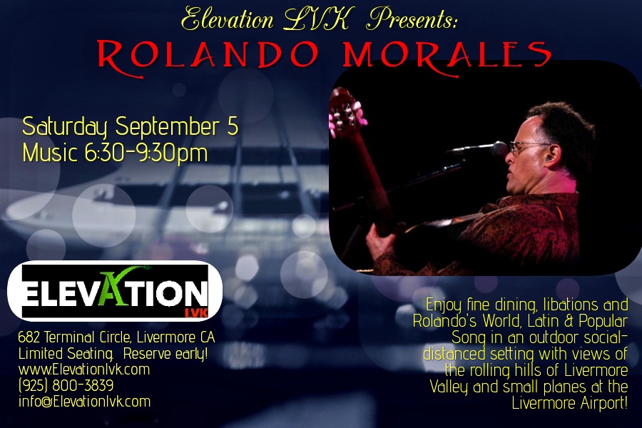 Rolando Morales will perform on Saturday September 5, 2020 at Elevatoin LVK
